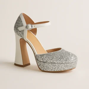 Escarpin Argenté Talon Carré