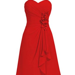 Robe de Demoiselle d’Honneur Rouge en Mousseline avec Bustier forme de Coeur