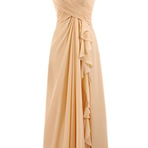 Robe de Soirée Chiffon pour Demoiselle d&rsquo;Honneur Jaune Plissé avec Col V