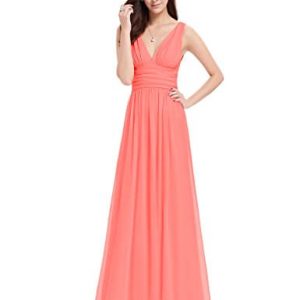 Robe Longue de Demoiselle d&rsquo;Honneur en Mousseline avec Col en V