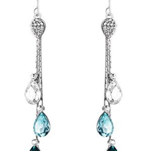 Boucles d&rsquo;Oreilles Pendantes Bleu aux Cristaux Swarovski