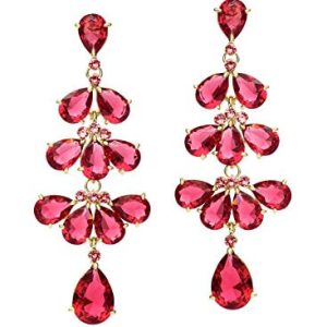Boucles d&rsquo;Oreilles Pendantes Couleur Rouge Rubis – Plaqué Or 14k aux Cristaux Swarovski