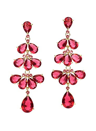 Boucles d’Oreilles Pendantes Couleur Rouge Rubis – PlaquĆ© Or 14k aux Cristaux Swarovski