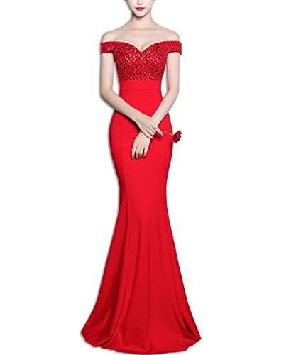 Robe de Soirée Rouge de Forme Trompette à Sequins et Manches Tombantes – Image 3