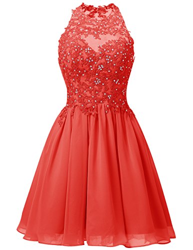Robe de Demoiselle d’Honneur Corail avec Perles et Sequins