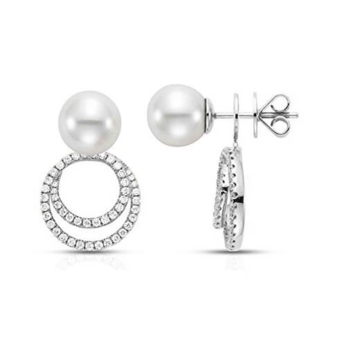 Boucles d’oreilles à tiges – Perles d’eau douce Eternity – Cercle blanc Oxyde d’argent – Or blanc 18 carats