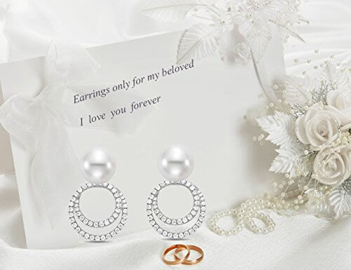 Boucles d’oreilles à tiges – Perles d’eau douce Eternity – Cercle blanc Oxyde d’argent – Or blanc 18 carats – Image 5