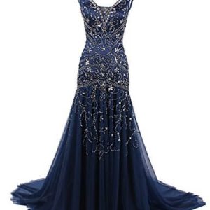 Robe de Soirée Orientale Bleu Profond en Tulle
