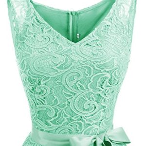 Robe de Demoiselle d’Honneur Courte sans Manche en Dentelle avec Ceinture