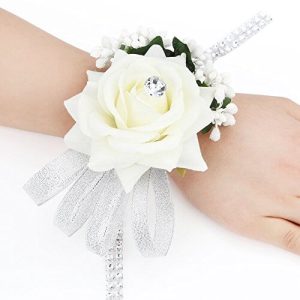 Lot de 2 Bracelets Élastiques avec Fleur et Strass pour Mariage
