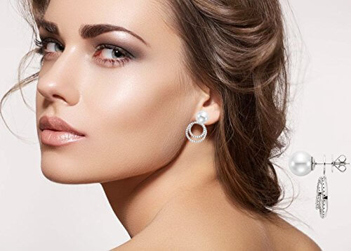 Boucles d’oreilles à tiges – Perles d’eau douce Eternity – Cercle blanc Oxyde d’argent – Or blanc 18 carats – Image 4