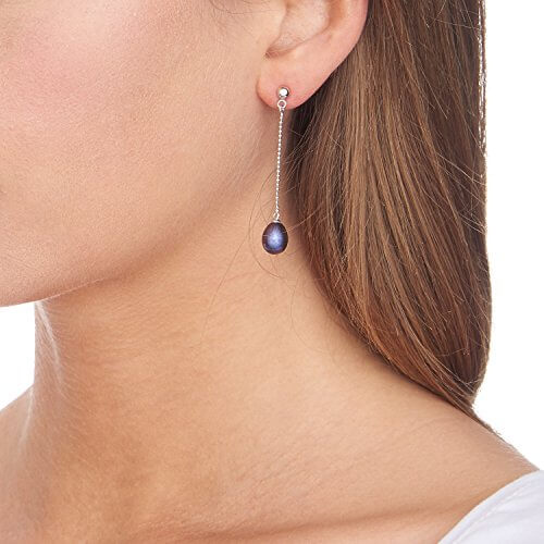 Boucles d’oreilles en argent avec perles d’eau douce noires – Image 4