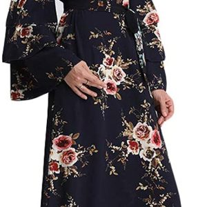 Longue Robe Musulmane Style Kimono Japonais avec Broderie Florale
