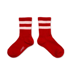 Chaussettes à côtes à rayures sport - Coquelicot