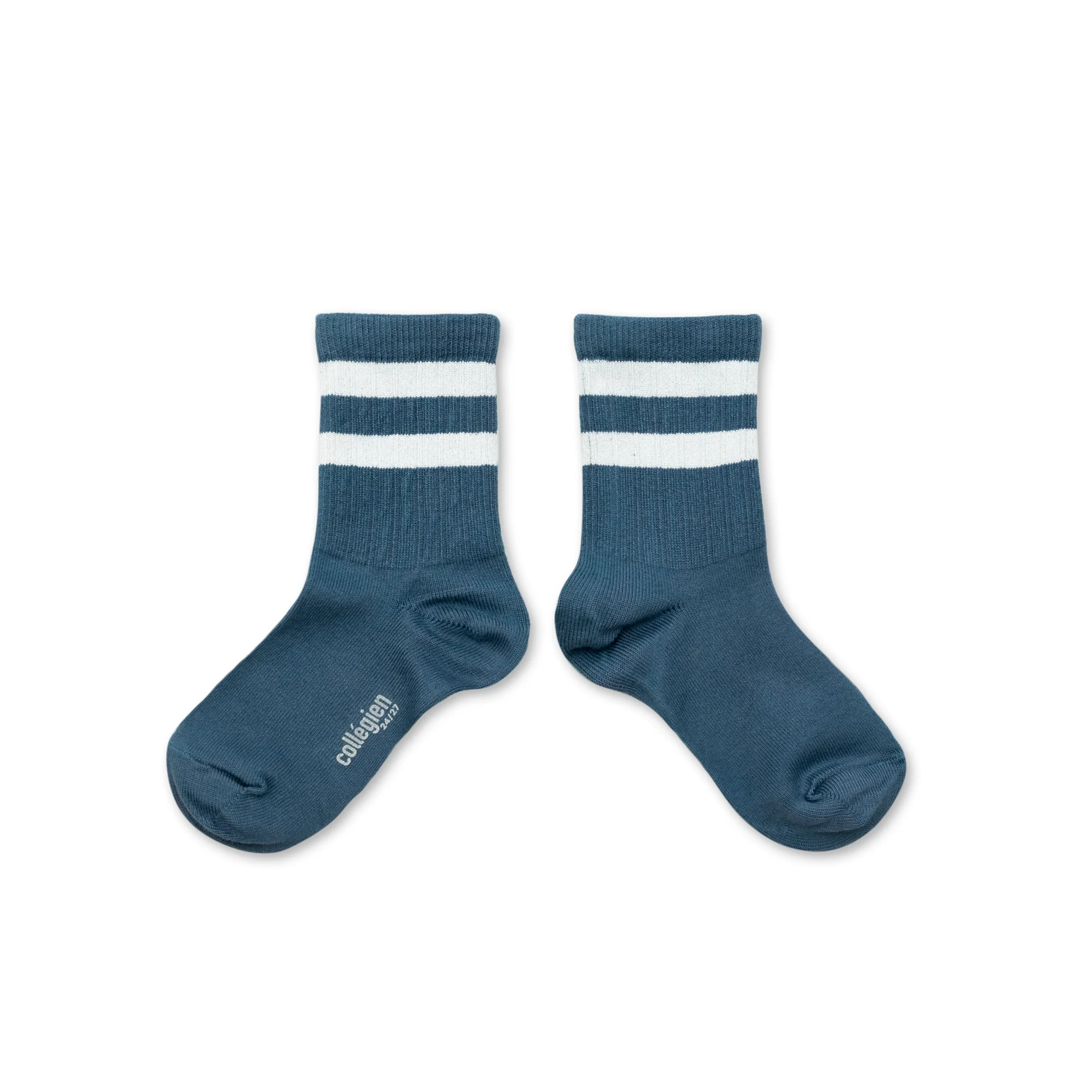 Chaussettes à côtes à rayures sport - Bleu Cendré – Image 2
