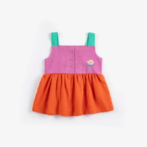 Robe Bébé Sans Manches Tissée Color Block à Imprimé Pixel Daisy