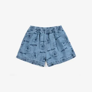 Short en Denim Bleu à Imprimé “Pickles the Dog” All Over