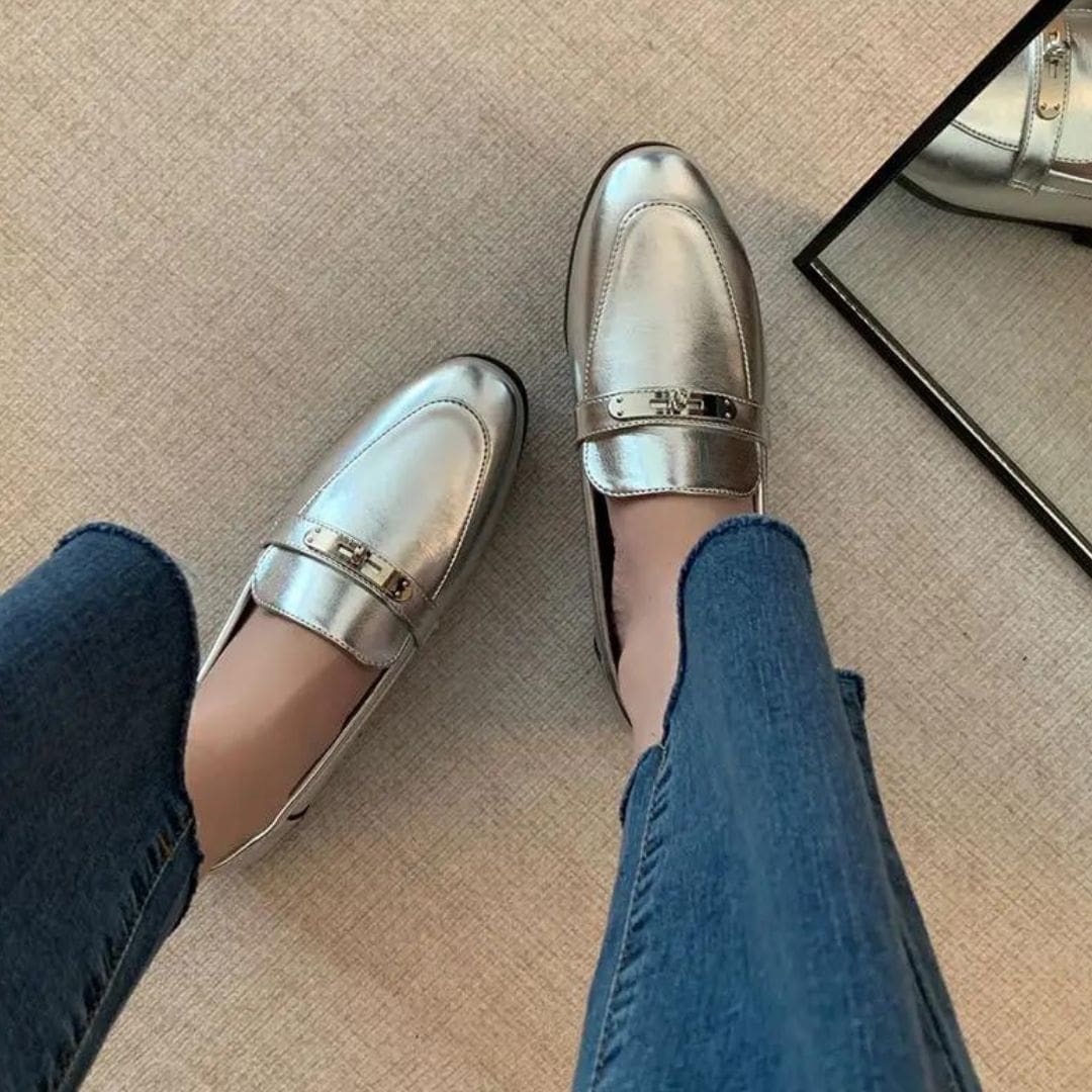 Mocassins argentés à talons carrés pour femme – Image 5