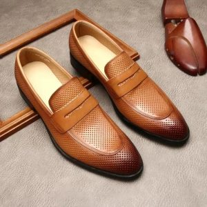 Mocassins à bout pointu en cuir véritable pour homme