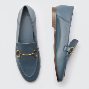 Mocassins fins avec boucle en métal Mocassin doré en cuir véritable