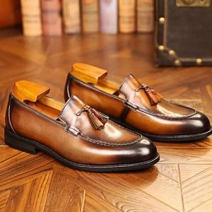 Mocassins habillés à glands en cuir véritable pour homme