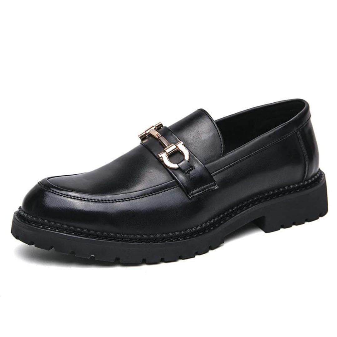 Mocassins Mocassin noirs avec mors en métal en cuir synthétique pour homme – Image 7