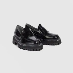 Mocassins Mocassin noirs avec semelle épaisse pour femme en cuir synthétique