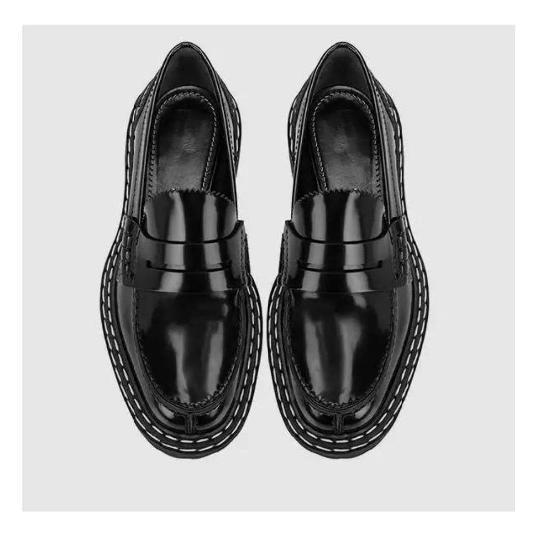 Mocassins Mocassin noirs avec semelle épaisse pour femme en cuir synthétique – Image 6
