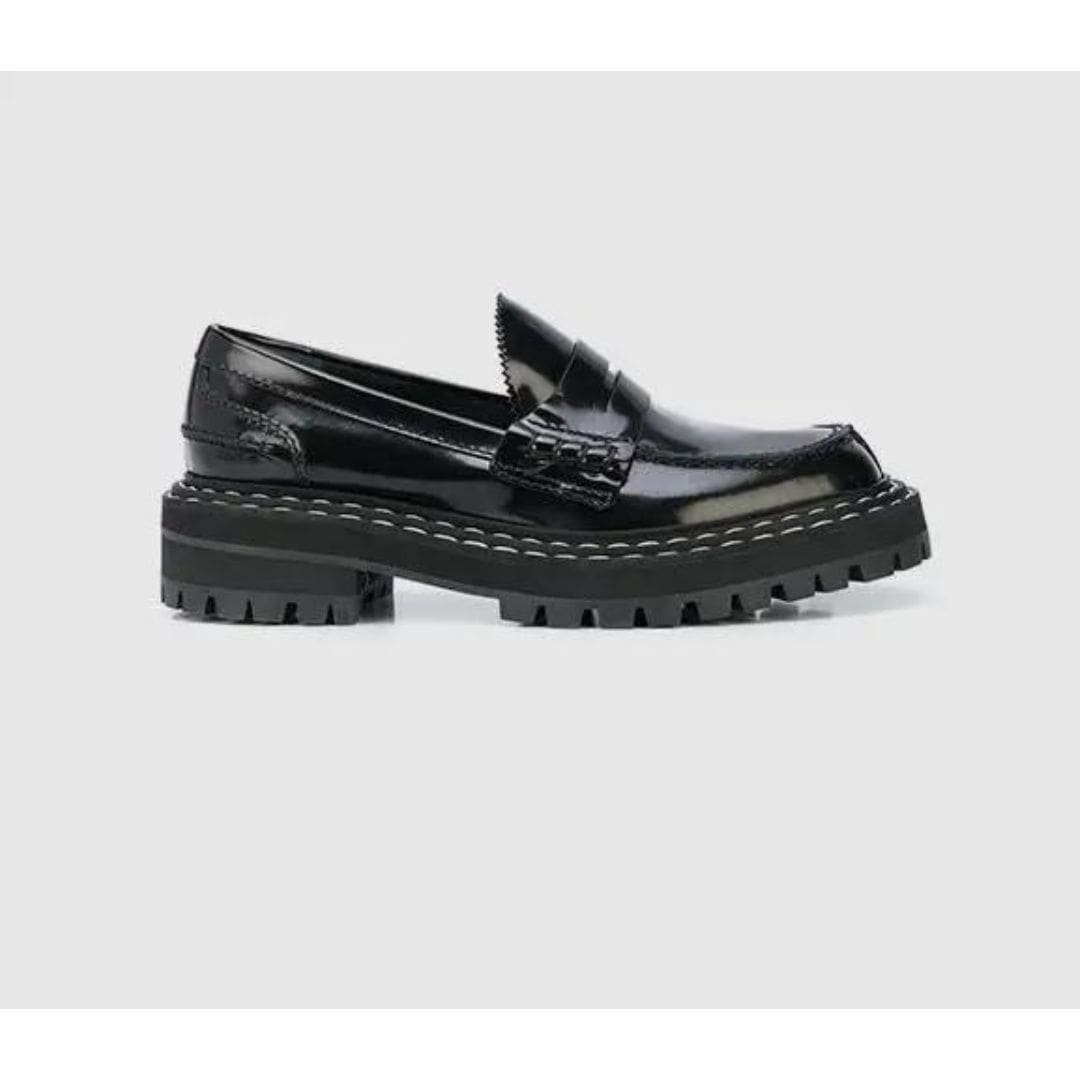 Mocassins Mocassin noirs avec semelle épaisse pour femme en cuir synthétique – Image 4