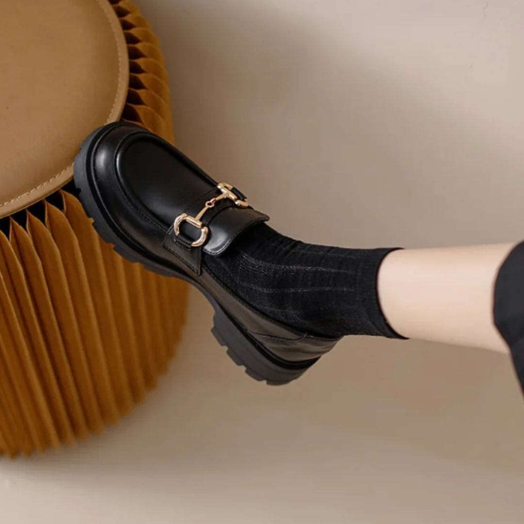 Mocassins Mocassin noirs à talon carré avec morsetti simple pour femme – Image 5