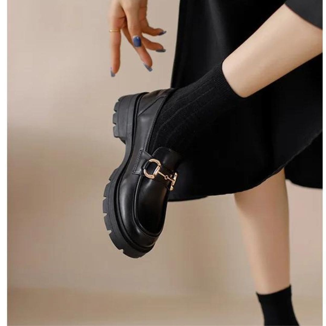 Mocassins Mocassin noirs à talon carré avec morsetti simple pour femme – Image 3