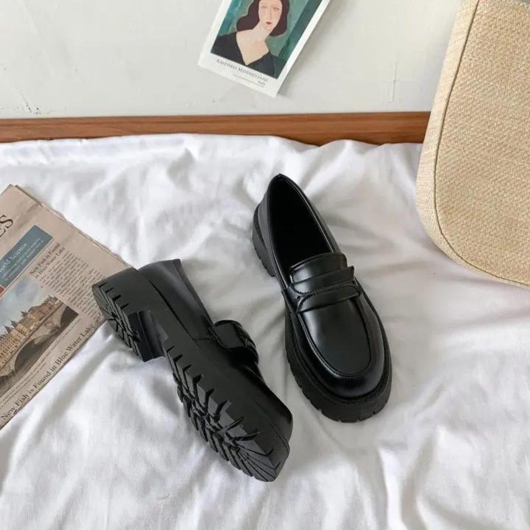 Mocassins Mocassin noirs à talon carré et semelle épaisse pour femme – Image 9