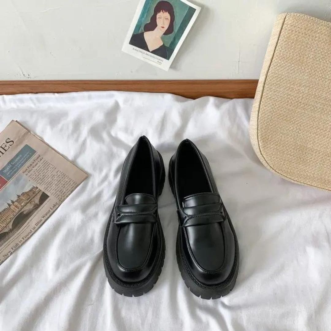 Mocassins Mocassin noirs à talon carré et semelle épaisse pour femme – Image 8