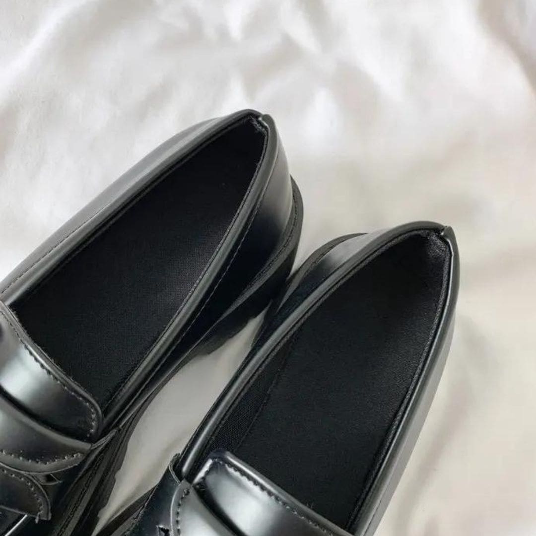 Mocassins Mocassin noirs à talon carré et semelle épaisse pour femme – Image 7