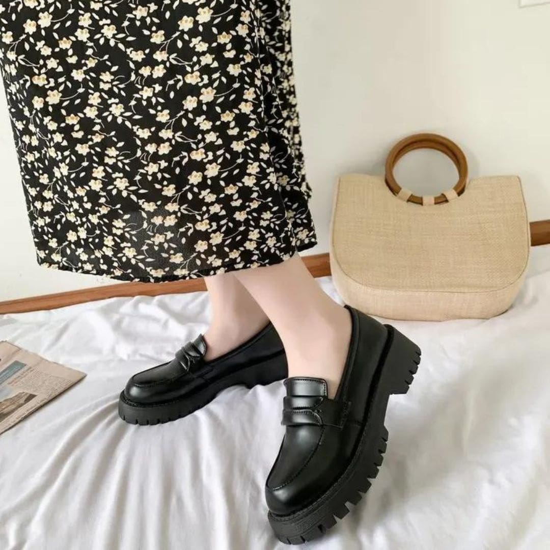 Mocassins Mocassin noirs à talon carré et semelle épaisse pour femme – Image 6