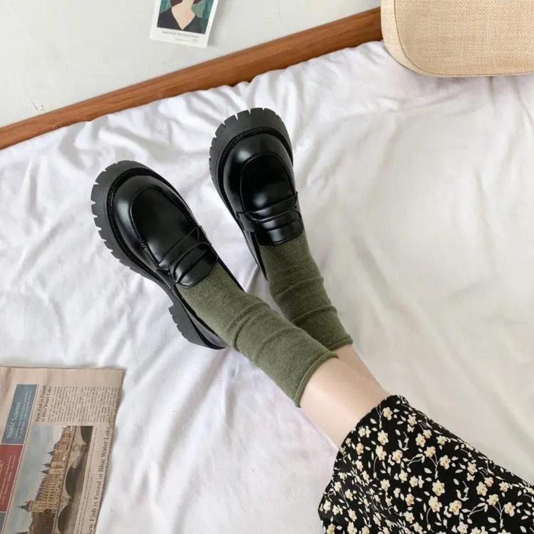 Mocassins Mocassin noirs à talon carré et semelle épaisse pour femme – Image 2