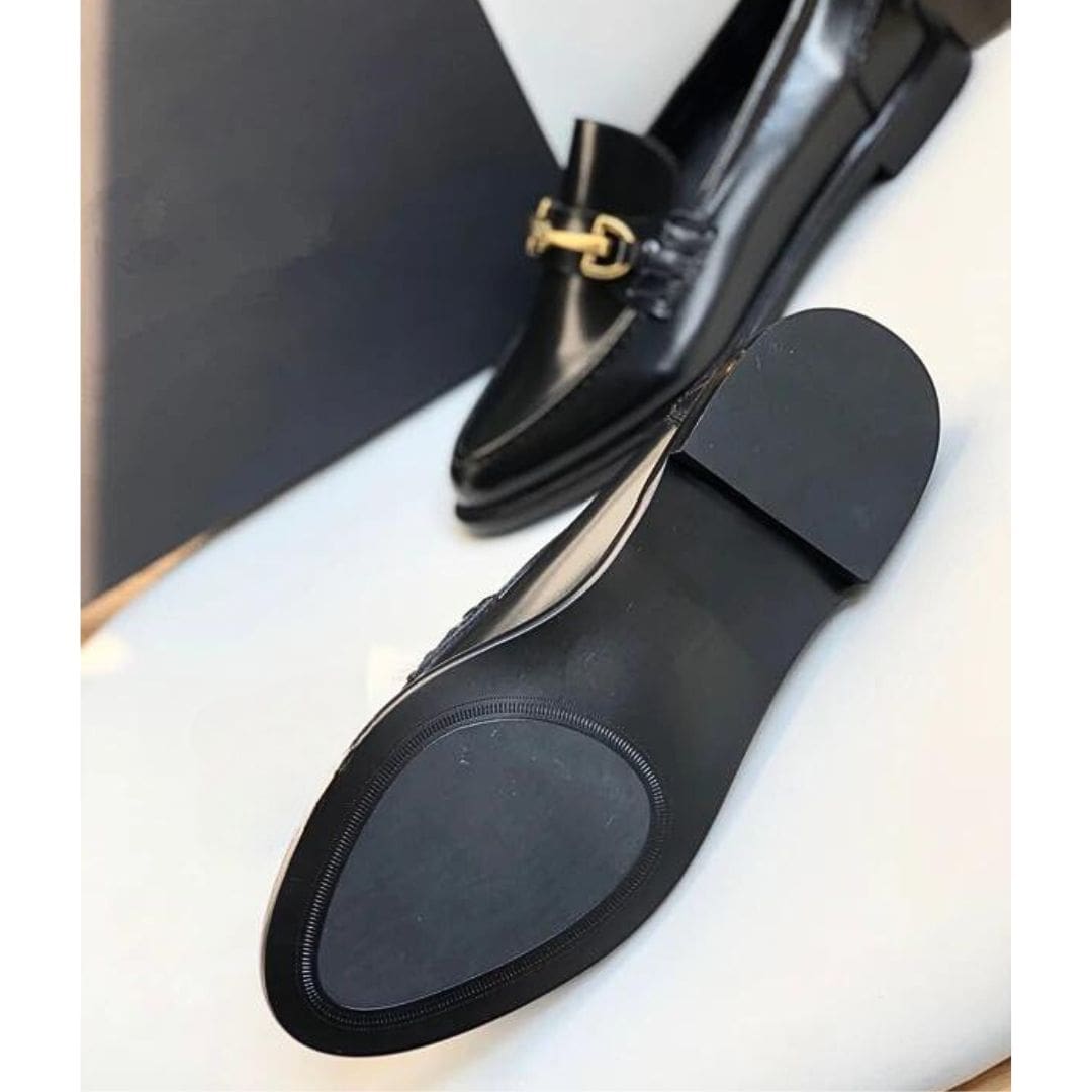 Mocassins Mocassin noirs à talons carrés en cuir véritable pour femme – Image 4