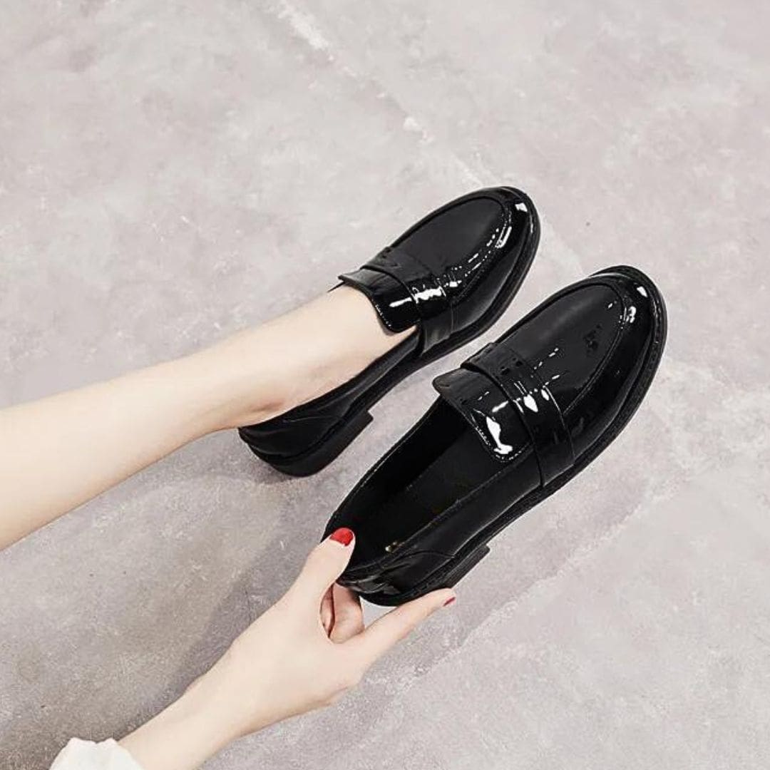 Mocassins Mocassin noirs à talons carrés pour femme dans le style preppy – Image 6