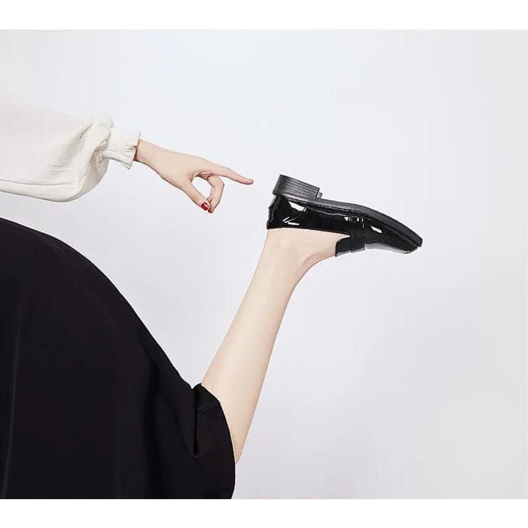 Mocassins Mocassin noirs à talons carrés pour femme dans le style preppy – Image 5