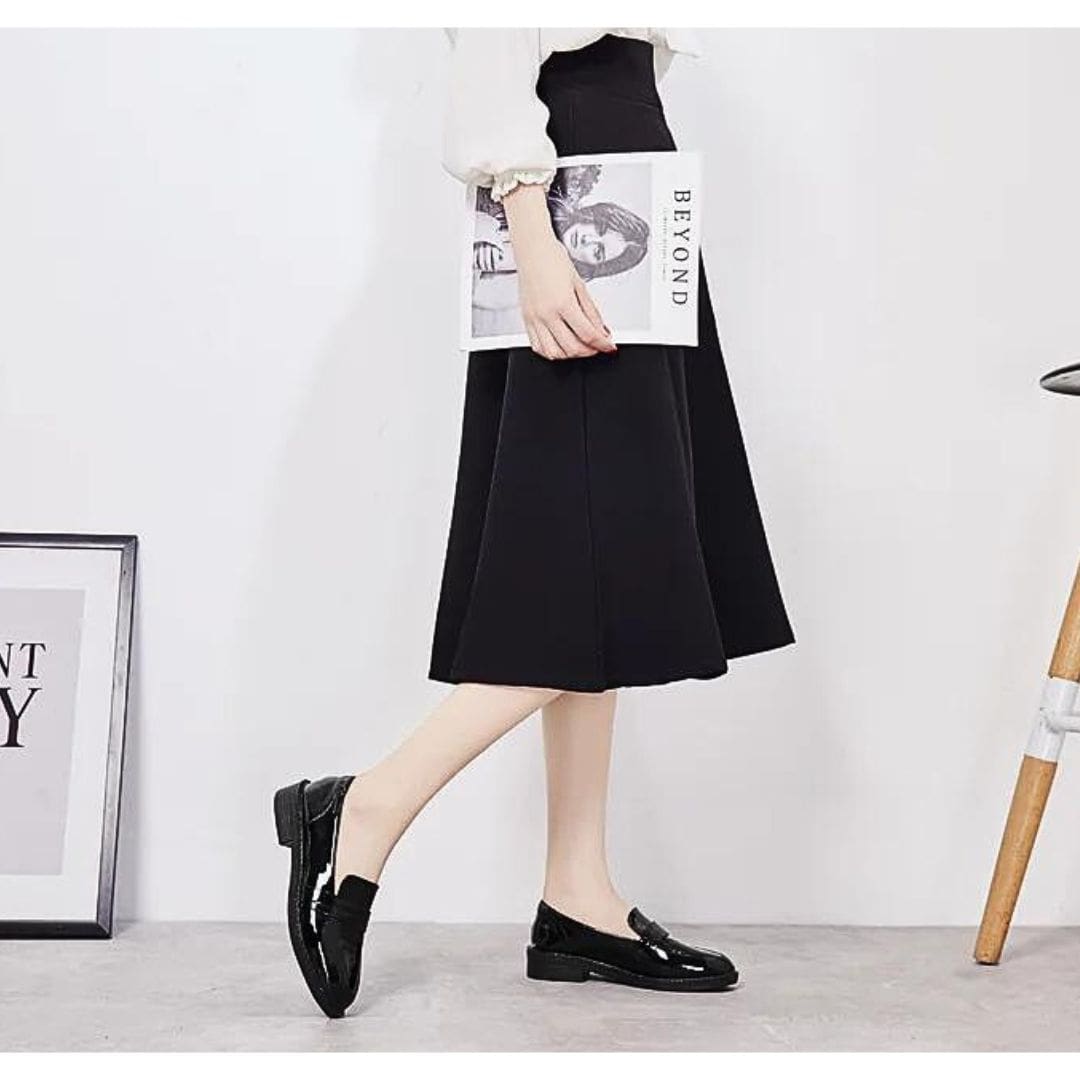 Mocassins Mocassin noirs à talons carrés pour femme dans le style preppy – Image 4