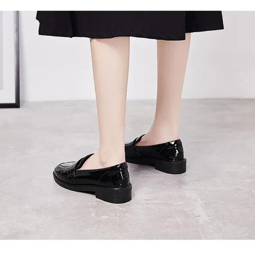 Mocassins Mocassin noirs à talons carrés pour femme dans le style preppy – Image 3
