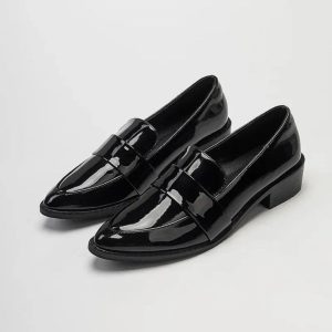 Mocassins Mocassin noirs Mocassin vernis à bout pointu pour femme