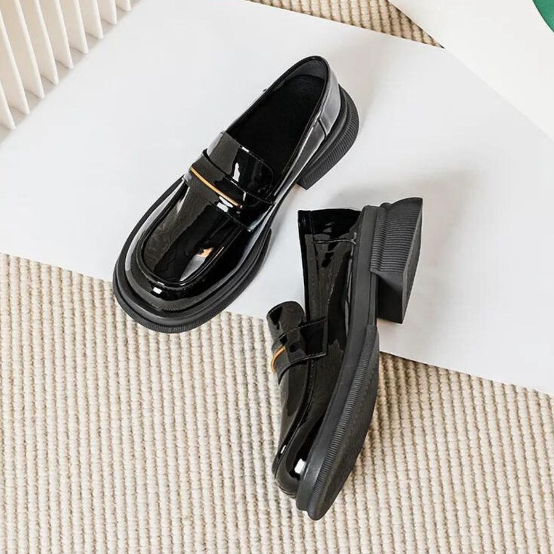 Mocassins Mocassin noirs Mocassin vernis en cuir synthétique pour femme – Image 8