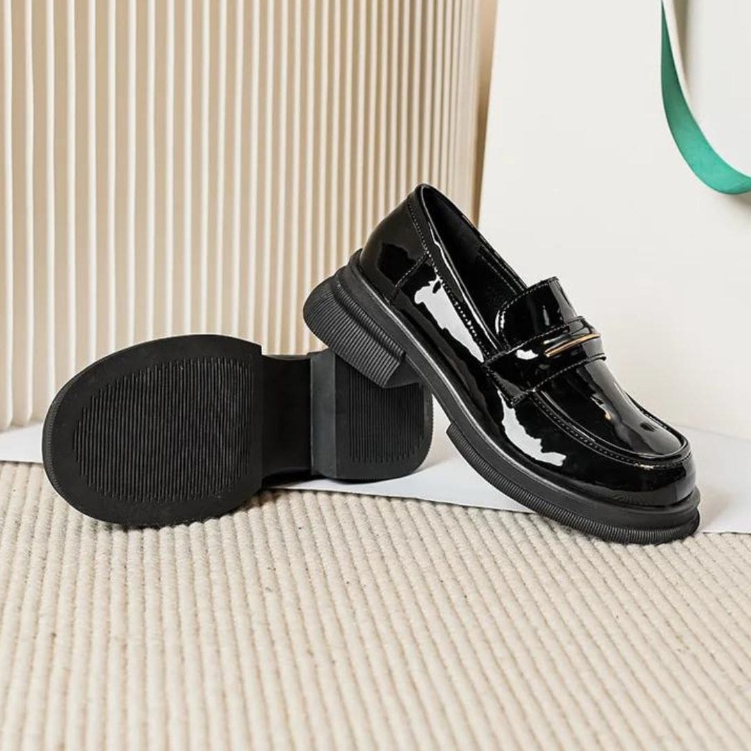 Mocassins Mocassin noirs Mocassin vernis en cuir synthétique pour femme – Image 6