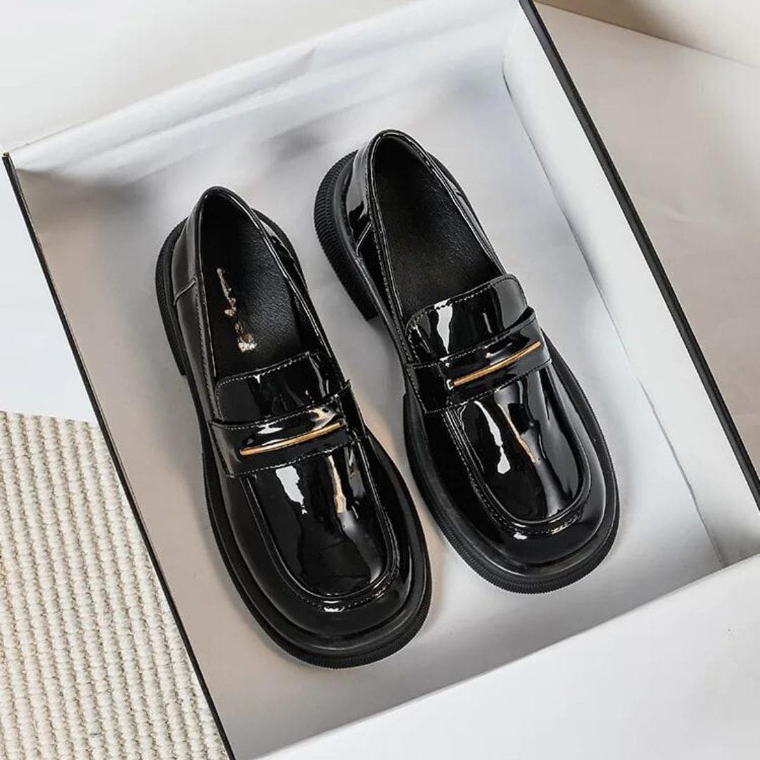 Mocassins Mocassin noirs Mocassin vernis en cuir synthétique pour femme – Image 5