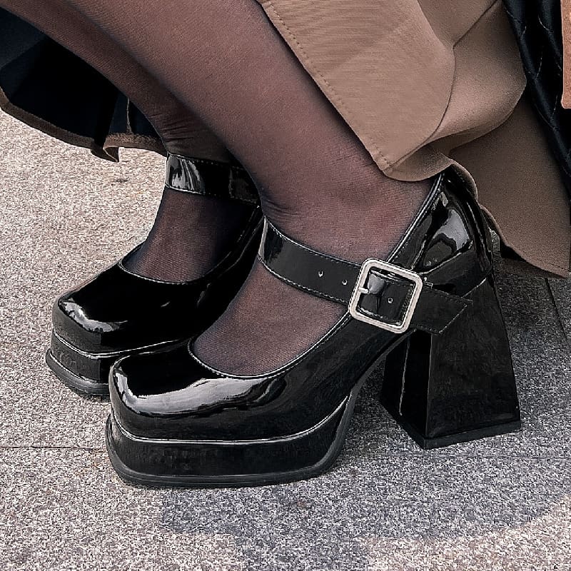 Mocassin Mary Jane Mocassin vernis à talon carré – Image 5