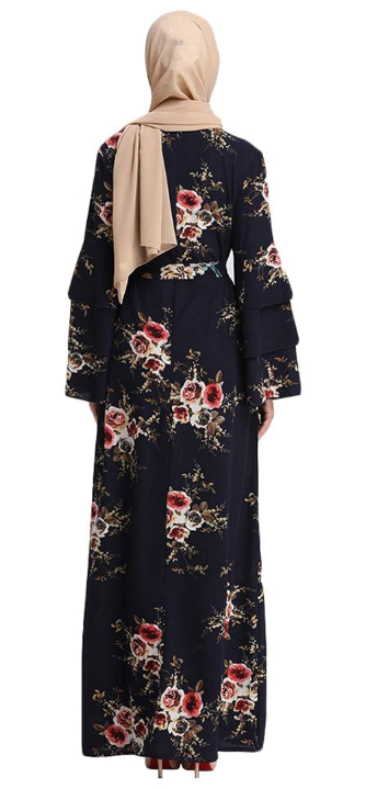 Longue Robe Musulmane Style Kimono Japonais avec Broderie Florale – Image 3