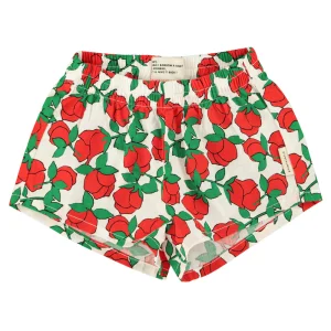 Short Écru à Imprimé Roses Rouges