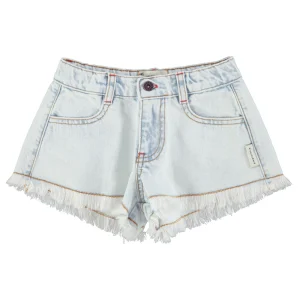Short en jeans à Franges Bleu Clair Délavé