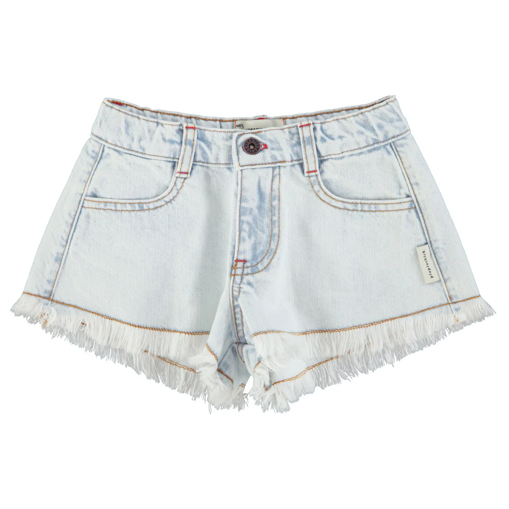 Short en jeans à Franges Bleu Clair Délavé – Image 2